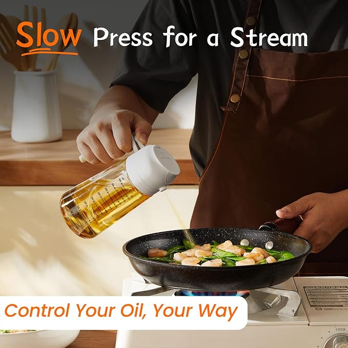 TrendPlain 16oz/470ml Glass Olive Oil Sprayer for Cooking – 2 in 1 Olive Oil Dispenser Bottle for Kitchen Gadgets and Air Fryer Accessories, Salad, BBQ - Black & White - Image 3