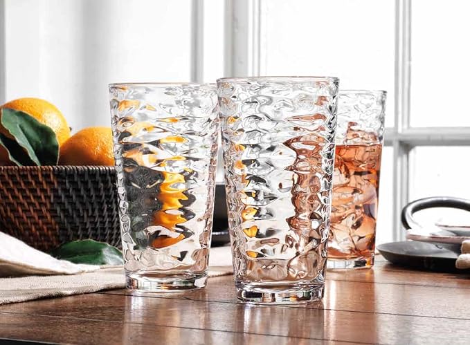 Glaver's Hammered Glass Cups. Cocktail Drinking Glasses Set of 6 Tall Kitchen Glasses, 17 oz Water Glassware For Bar, Juice, Beer, Iced Tea, Everyday Cordial Glasses Drinkware. - Image 6