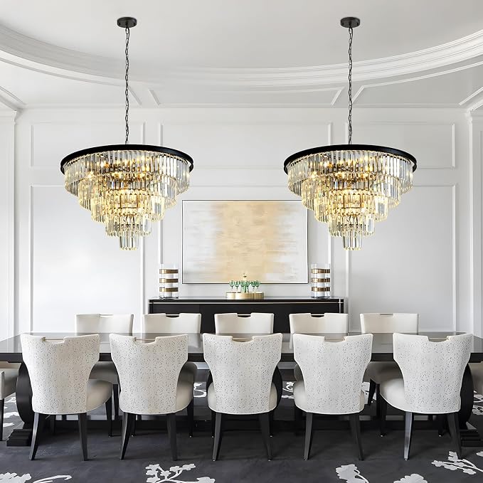 Large Crystal Chandelier 30'' Modern Black Dining Room Light Fixture | 5-Tier K9 Luxury Crystal Pendant Light for High Ceiling Big lighting fixture for Living Room Kitchen Foyer Staircase Entryway - Image 6