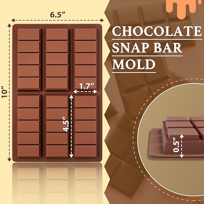 HKNMTT Chocolate Bar Molds Silicone 5 Snap Deep Moulds for Filling Dubai Wax Candy Energy Protein Bars, Food Grade Non stick Home DIY Handmade Gifts