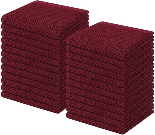 Homaxy 100% Cotton Waffle Weave Kitchen Dish Cloths 24-Pack, Burgundy | 12 x 12 Inches, Ultra Soft Absorbent Dish Towels, Quick Drying Dish Rags with Hanging Loop by Homaxy