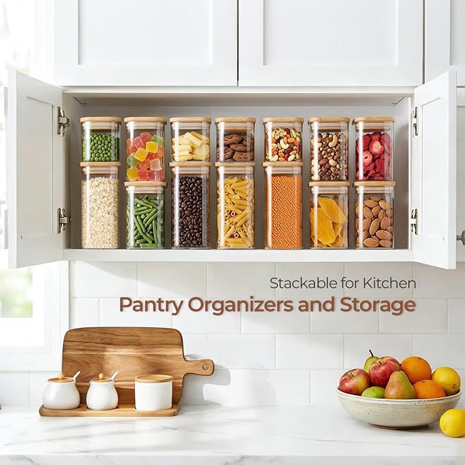 ComSaf Glass Pantry Storage Containers (0.7qt/1.2qt/1.6qt) Set of 6 Jars | Glass Storage Containers With Lids, Rectangle Glass Canisters With Airtight Lids For Kitchen, Spices, Tea, Coffee, BPA Free - Image 5