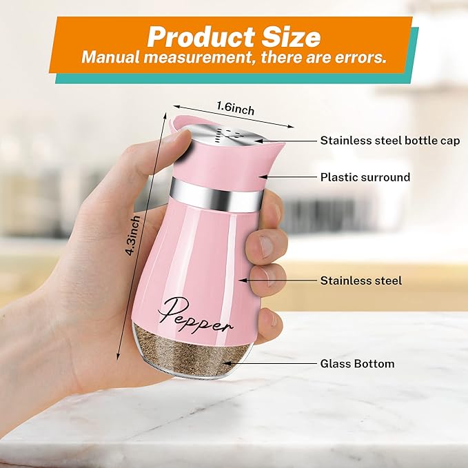 Salt and Pepper Shakers - 4 oz Pink Glass Set with Stainless Steel Lids | Refillable Glass Shakers with Stainless Steel Lids for Cooking, Dining, RV Trips, Camping and BBQs; 4 oz Capacity Each. - Image 2