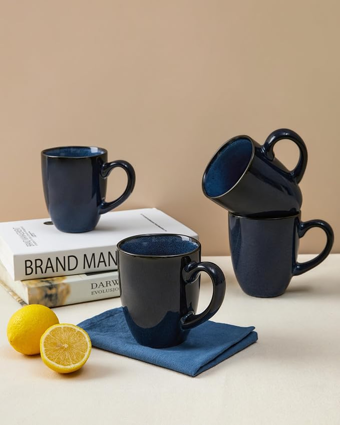 Pokini Coffee Mug 15 oz, Ceramic Coffee Mugs Set of 4, Reactive Glaze Mug for Latte/Tea/Cappuccino/Cocoa, Irregular Stackable Mug Set for Men, Women, Dad, Mom, Dishwasher & Microwave Safe, Starry Blue - Image 4