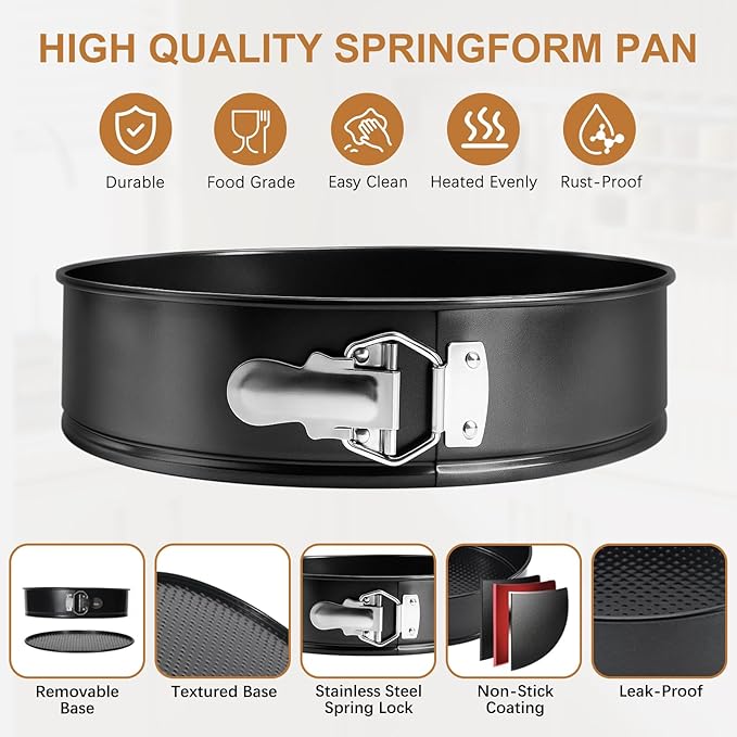 WERTIOO 138pcs Springform Cake Pan Sets for Baking with Cake Decorating Kit, 3 Round Non-Stick Springform Pan Set (6, 8, 10 inches), Leak-Proof Cheesecake Pan with Icing Tips, Cake Leveler & eBook