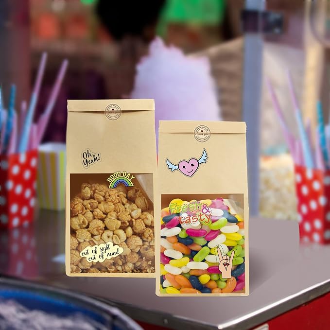 50pcs Bakery Bags with Window, 5.1x4.3x11 Inches Cookie Bags for Packaging, Brown Kraft Paper Tin Tie Tab Lock Bag for Bun, Candy, Nuts, Coffee Bean, Cookie for Gift Giving - Image 5