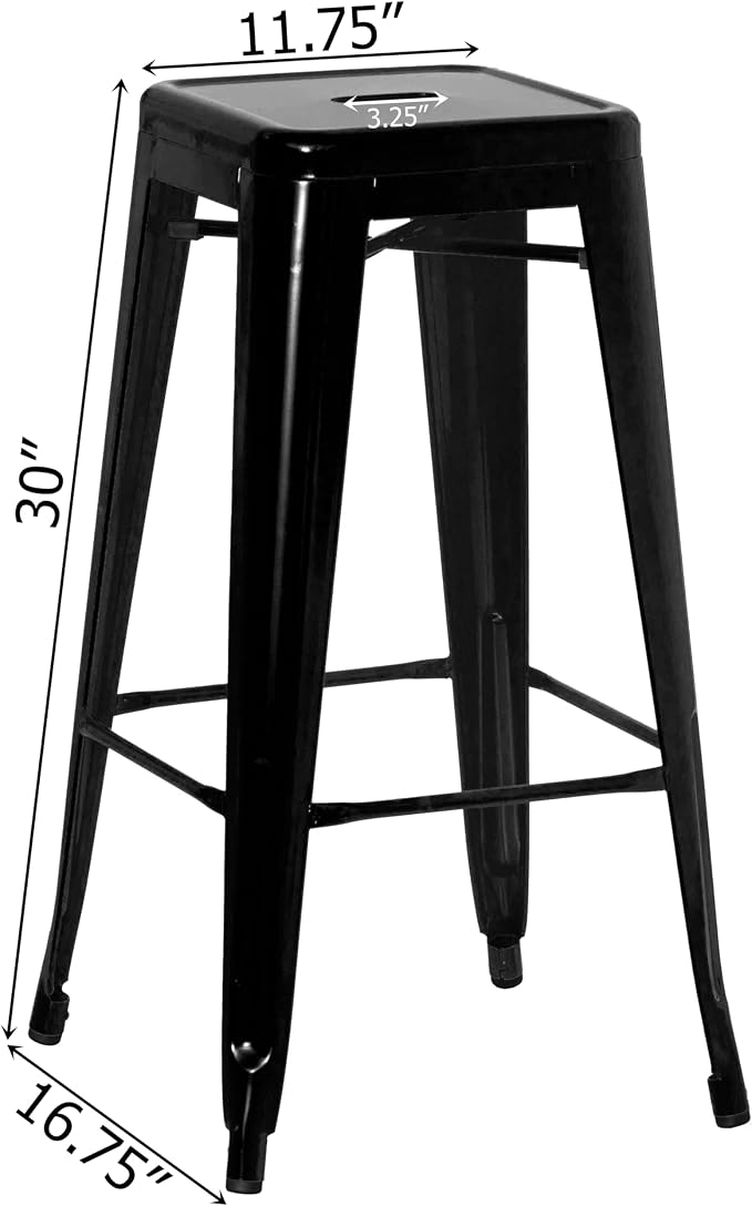 30-inch Backless Metal Bar Stool Stackable Heavy-Duty Counter-Height Chair for Home Bars Patios Kitchen Islands Cafes Restaurants Bistros and Dining Areas for Indoor & Outdoor Use, Black - Image 3
