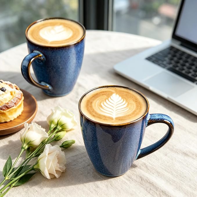 MONITO 17 OZ Coffee Mugs Set of 6, Large Ceramic Blue Coffee Mugs Set with handle for Tea/Latte/Milk/Cocoa, Funny Tea Cups for Office and Home, Engagement Gifts. (Starry Blue) - Image 7