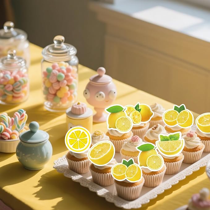 72Pcs Edible Lemon Cupcake Toppers Fruits Theme Party Decorations Lemonade Theme Cupcake Toppers for Summer Fruit Theme Theme Party Wedding Bridal Shower Supplies - Image 5