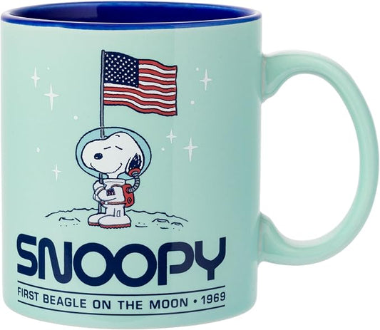 Silver Buffalo Peanuts Beagle on the Moon Snoopy Space, Ceramic Mug, 20oz | First, 0.59 Liters by SilverBuffalo