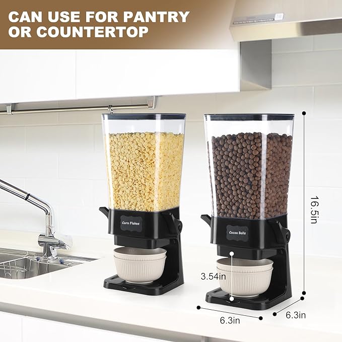 Cereal Dispenser Countertop with Cereal Bowls,16 Labels & Pen, Cereal Containers Storage, Candy Dispenser, Dry Food Dispenser For Pantry - Not Easy to Crush Food (Black, 2 Pack) - Image 3