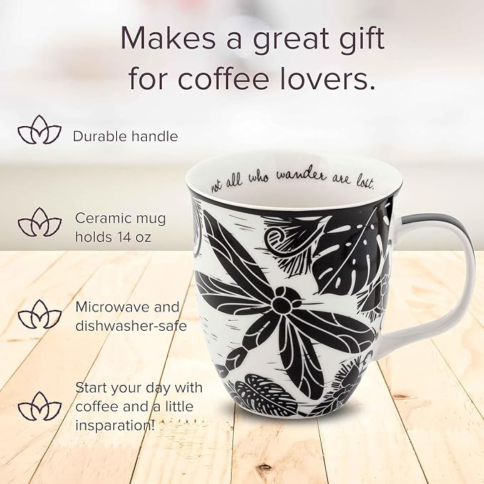 Karma Gifts 14 oz Black and White Boho Mug Dragonfly - Cute Coffee and Tea Mug - Ceramic Coffee Mugs for Women and Men - Image 2