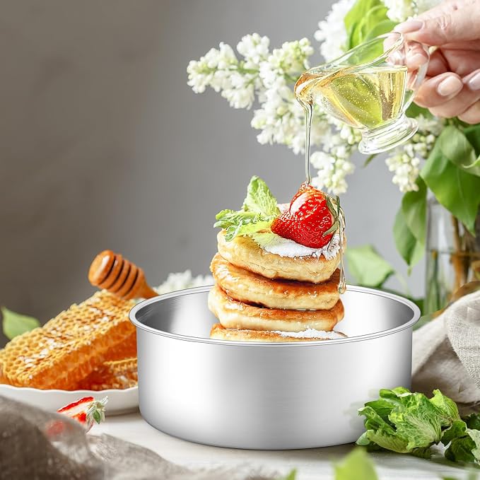 Leonyo 6 Inch Round Cake Pans Set of 3, Stainless Steel Round Layer Cake Baking Pans, Metal Baking Tins for Wedding Birthday, Even Heating, Non Toxic & Healthy, Heavy-Duty, Dishwasher - Image 8