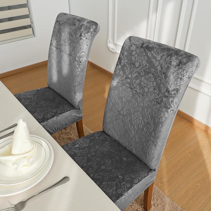 FORCHEER Chair Covers for Dining Chairs Set of 6,Velvet Dark Grey Stretch Dining Room Chair Cover Kitchen Parsons Chair Slipcovers (Pack of 6, Velvet Dark Grey) - Image 3