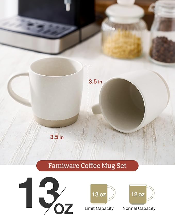 famiware Coffee Mugs Set of 6, Milkyway 13 oz Mug Set, Ceramic Cup Set with Handle for Coffee, Tea, Cocoa, Milk, Matte White - Image 3
