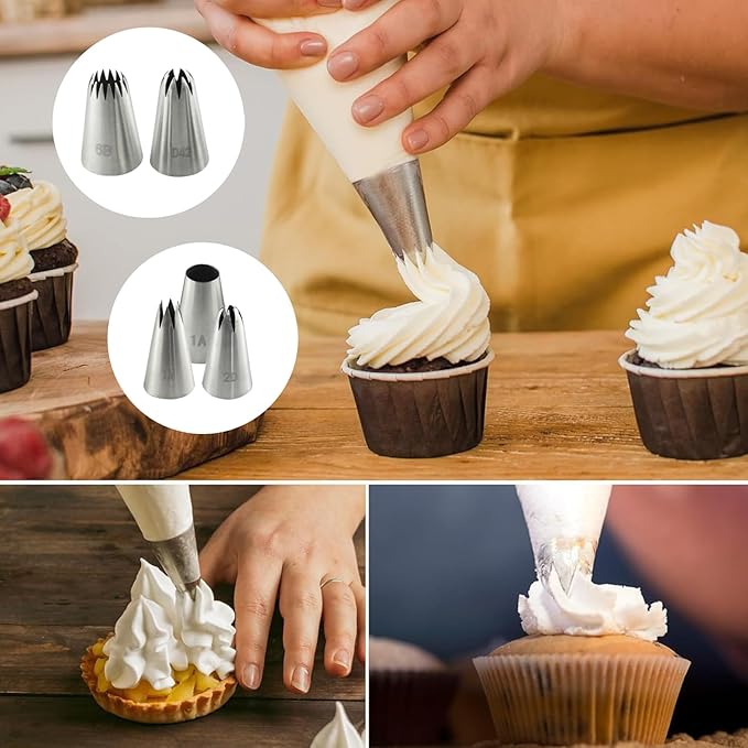 5 PCS Cake Piping Tips Set, Cake Decorating Tips for Buttercream, Icing, DIY Cupcake Baking (1M, 2D, 1A, 6B, D42)