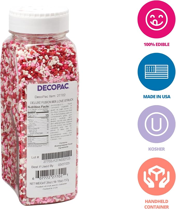 DecoPac Love Struck Fusion Mix Sprinkles, 26oz, Shaped Candy Sprinkles in Handheld Container, Edible Decorations For Valentines & Anniversary Celebration Cakes, Cupcakes, Cookies and Donuts - Image 2