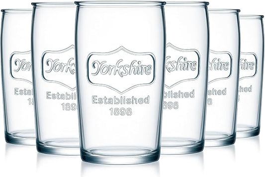 kitchentoolz Mason Drinking Glasses Set of 6 - Yorkshire Tumbler 16 oz Glassware Cups for Cold Drinks, Iced Tea, Water, Cocktails - Classic Mason Jar Style by KITCHENTOOLZ