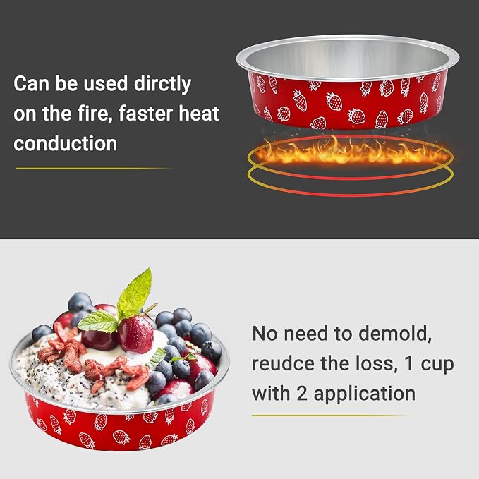 Beasea Disposable Mini Pie Pans with Lids, 100 Pack 4 Inch 8oz Aluminum Baking Foil Tins Small Round Tart Cups Containers for Individual Cupcake Dessert Muffin Cheesecake Ramekins Quiche Oven Dishes - Image 3
