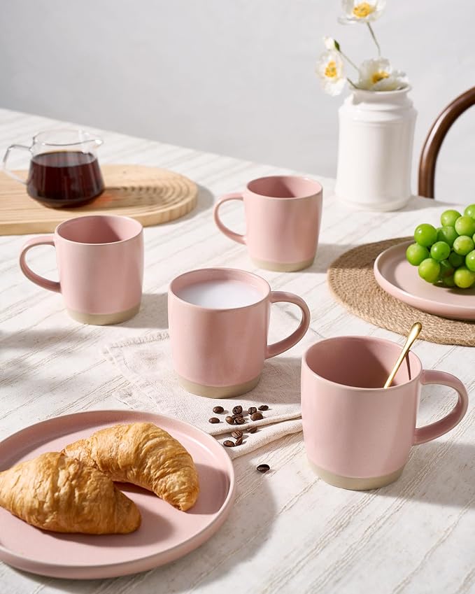 famiware Coffee Mugs Set of 8, Milkyway 13 oz Mug Set, Ceramic Cup Set with Handle for Coffee, Tea, Cocoa, Milk, Light Pink - Image 6