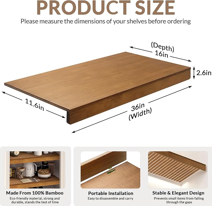 Gashell Wire Shelf Covers, Bamboo Wire Rack Covers for Pantry, Closet (4pcs, 36" W x 16" D) - Image 3