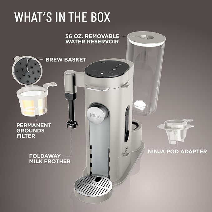 Ninja Pod and Grounds Coffee Maker, K-Cup Compatible, Stone, PB051ST | Brews, Compact Design, Built-in Milk Frother, 56 Ounces Reservoir, 6 Ounces Cup to 24 Ounces Mug Sizes - Image 6