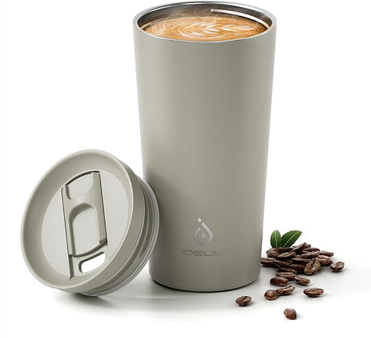 Ideus 17 oz Travel Coffee Mug, Double Wall Vacuum Stainless Steel Insulated Coffee Tumbler With Lid, Splash-Proof & Cup Holder Friendly, Keeps Drinks Hot/Cold, Dishwasher Safe, Celadon by IDEUS