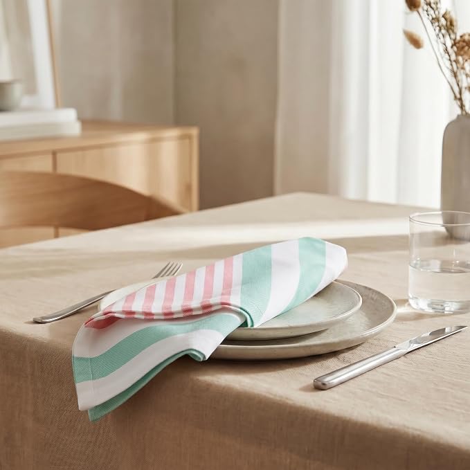 Urban Villa Cloth Napkins Cotton 20x20 (Set of 12) Ruby Green Stripes - Image 4