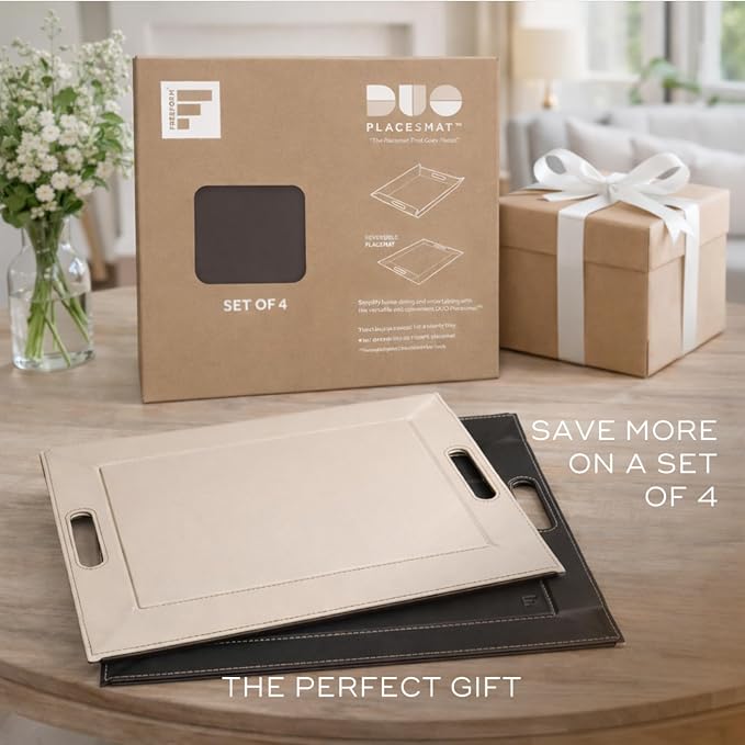 2-in-1 Serving Tray & Placemat | Faux Leather & Reversible | Lays Flat as a Placemat or Folds into an Ottoman Food Tray, Easy to Clean - Image 8