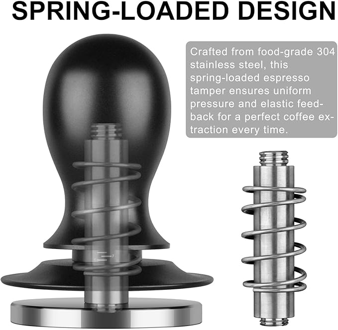 Calibrated Spring Loaded Coffee Tamper for Espresso Machine - Essential Espresso Tool for Perfect Tamping Results - Fits Portafilter Baskets(51mm, Black)