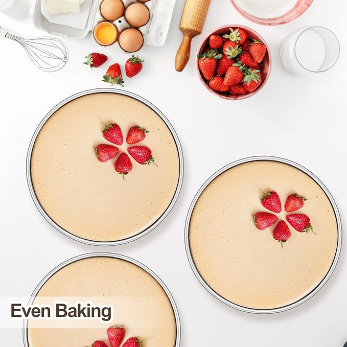 Homikit Round Cake Pan Set of 3, 8 Inch Stainless Steel Layer Cake Tins for Baking, Mirror Finish Bakeware for Wedding Birthday Baby Shower Party, Oven & Dishwasher Safe - Image 6