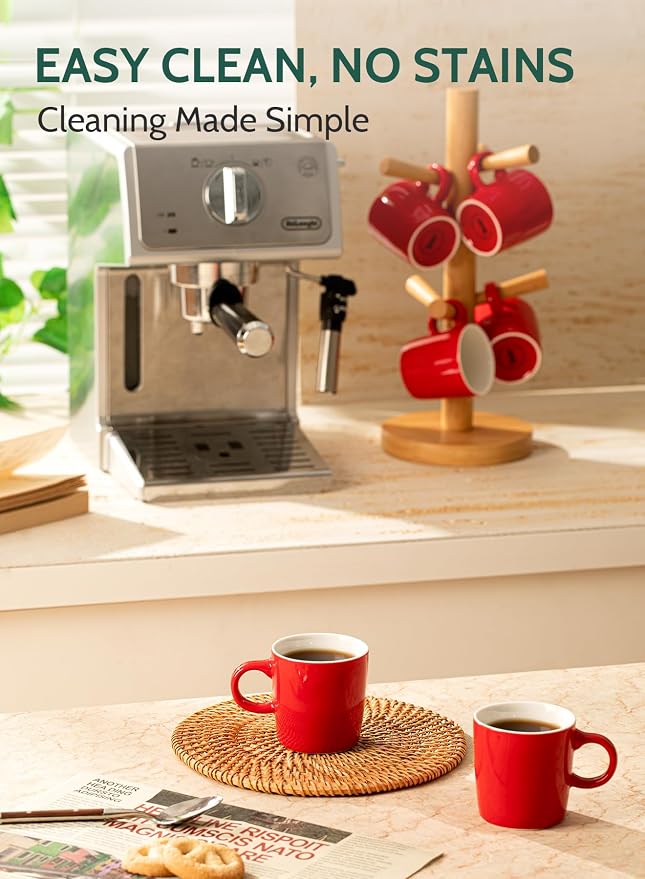 Sweese 3.5oz Porcelain Espresso Cups Set of 4, Mini Coffee Mugs Demitasse Cups - Red - Image 4