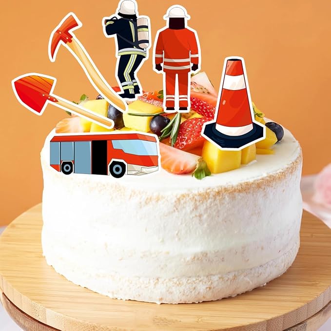 Fireman Themed Edible Wafer Paper Cake & Cupcake Toppers 80pcs Firefighter Decorations for Kids Birthday Party Fire Truck, Helmet, Flame, Fire Hydrant Designs Easy Cake Decorating Supplies - Image 3