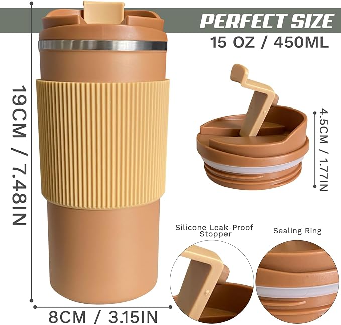 Insulated Travel Coffee Mug, Stainless Steel Coffee Cup with Leakproof Lid | Double-wall insulation keeps drinks hot or cold for hours, with a spillproof lid and portable stainless steel design - Image 2
