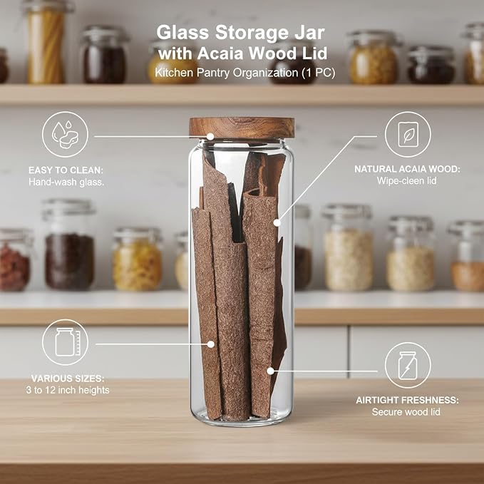 Clear Glass Storage Jars with Acacia Wood Lids for Pantry Organization - Dry Food Containers for Kitchen Countertops - Image 5