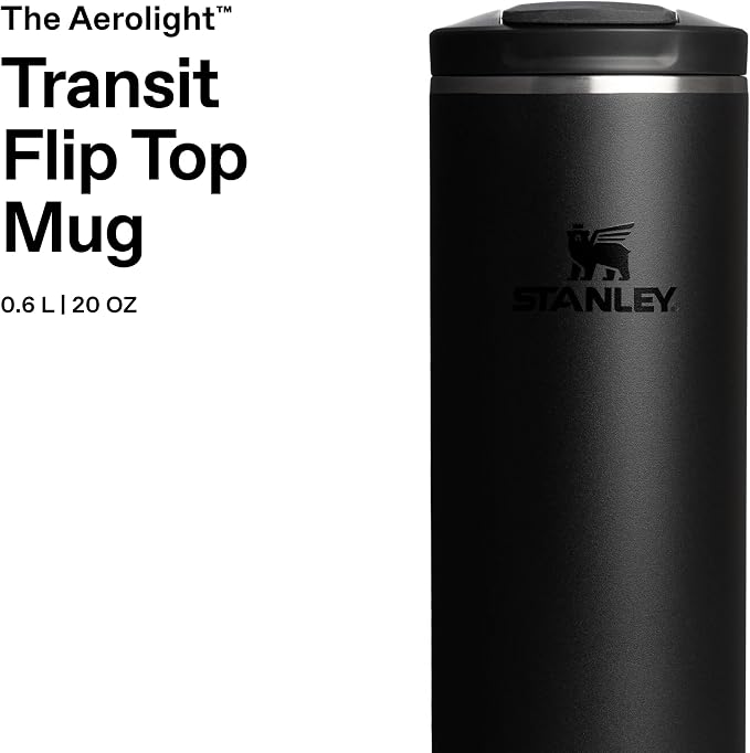 STANLEY 1913 Transit Flip Top Mug 0.6L - Black | Keeps 6 Hours Hot - 12 Hours Cold - Leakproof - Dishwasher Safe - Car Cup Holder Compatible - Image 3