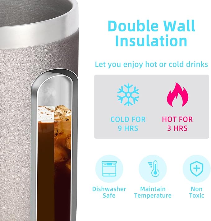 Volhoply 14oz Insulated Stainless Steel Coffee Mug with Leakproof Lid,Double Wall Vacuum Travel Coffee Cup with Handle,Reusable Metal Cups Tumbler, Camping Mugs Keep Hot/Cold,Ideal Gifts(Gray,1 Set) - Image 3