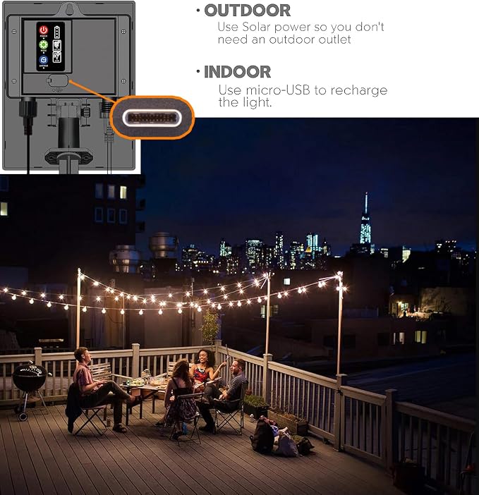 Sunlitec Solar String Lights Waterproof LED Indoor/Outdoor Hanging Umbrella Lights with 25 Bulbs - 27 Ft Patio Light for Deckyard Tents Market Cafe Gazebo Porch Party Decor (25 Light Bulb) - Image 3
