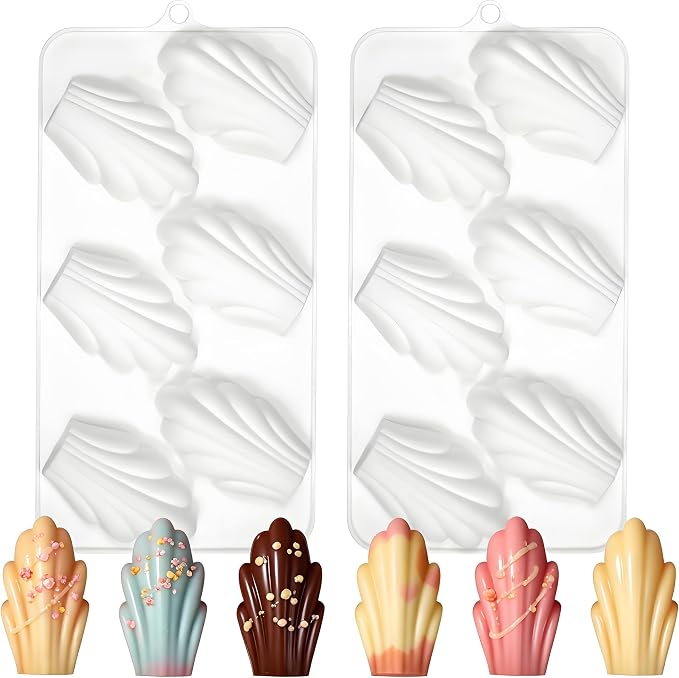 Silicone Madeleine Mold Pan Set of 2, Shell Shape Baking | 8-Cavity per Mold, 22.3 x 11.8 cm, Non-Stick Surface, For Chocolate & Cookies, Flexible Release by Fchil