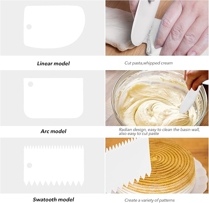 Offset Spatula Set with Dough Scraper and Cake Scraper Set, Stainless Steel Cake Icing Spatula for Baking, Professional Cake Decorating Spatula Icing Spreader with 6", 8", 10" Blade
