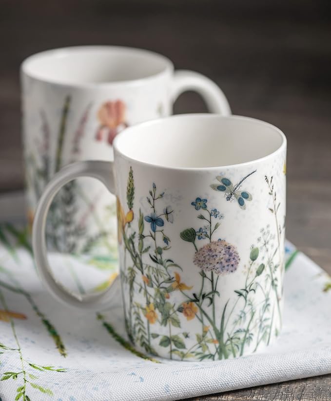 Maison d' Hermine Coffee Mug with Handles Tea Cups (15 Ounce, Pack of 2) | Fine Bone China Coffee Mugs for Hot Beverages Cappuccino Latte Home Restaurant Hotel Spring Summer -Fleurs De Mai - Image 4