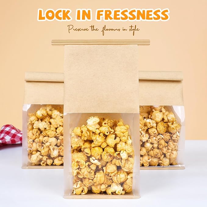 100 Pack Cookie Packaging Bags, 3.9x3.1x8.2 Inches Small Bakery Bags with Window Tin Tie Tab Lock Resealable Paper Treat Bag for Baked Goods Gift Giving and Bake Sale | Thick Material - Image 6