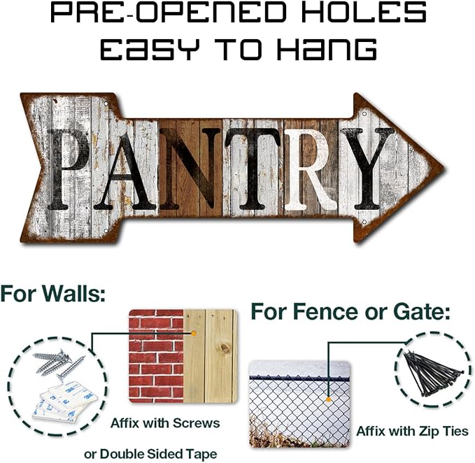 Mukuko Pantry Sign, Farmhouse Kitchen Wall Sign for Home, Restaurant, laundry, Coffee Shop, 6" x 18" Arrow Tin Metal Sign - Image 3