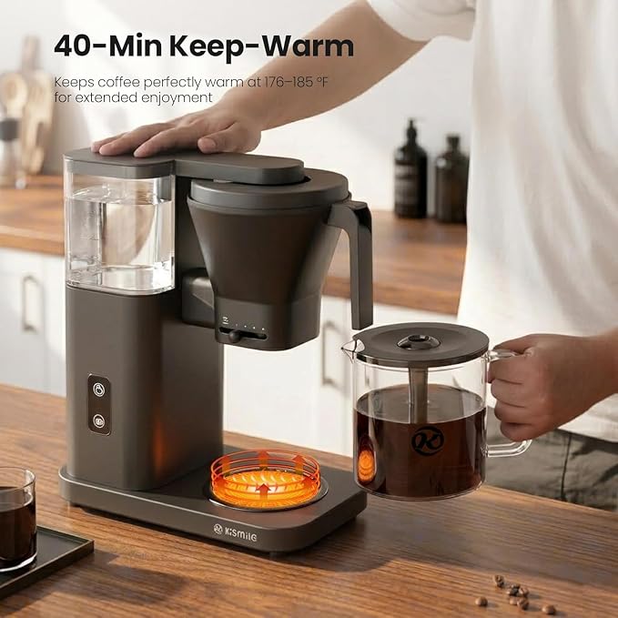 Kismile SCA-Certified 8-Cup Drip Coffee Maker with Pour-Over Control | 3-Second Heating at 197–205°F, Adjustable Flow, Removable 1.25L Water Tank, 20-Min Cold Brew and 40-Min Keep Warm - Image 5