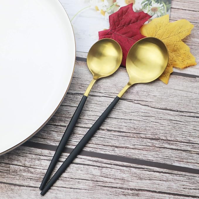 JASHII Silverware Set 36 Piece Food Grade Stainless Steel Flatware Set Fork Spoon Knife Utensils for Daily Use and Party, Service for 6 Anti Rust, Safe in Dishwasher (Matte Black handle gold) - Image 7