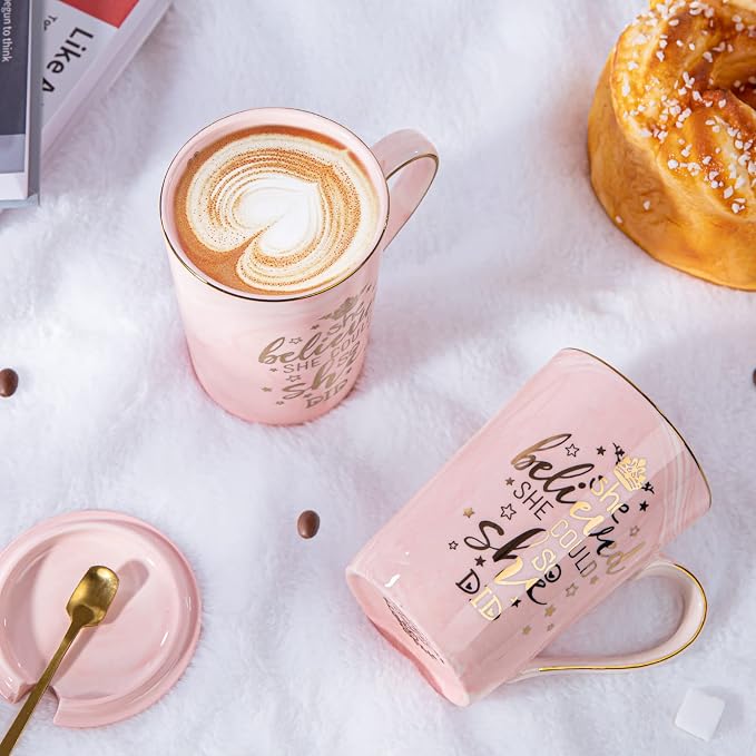 Graduation Gifts for Her 2026 - She Believed She Could So She Did Mug - Valentines Spiritual Motivational Congratulations Gifts for Women, 14oz Pink Ceramic Marble Gold Print Coffee Cup, Nicely Boxed - Image 4