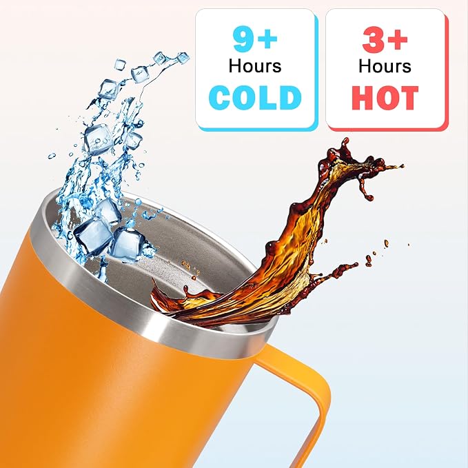 20 oz Tumbler with Handle and Lid Insulated Travel Coffee Mug Orange 12P | Stainless Steel Tumbler, coffee tumbler with handle,Spill Proof Double Wall Vacuum Tumbler Cup Keep Drink Hot & Cold - Image 4