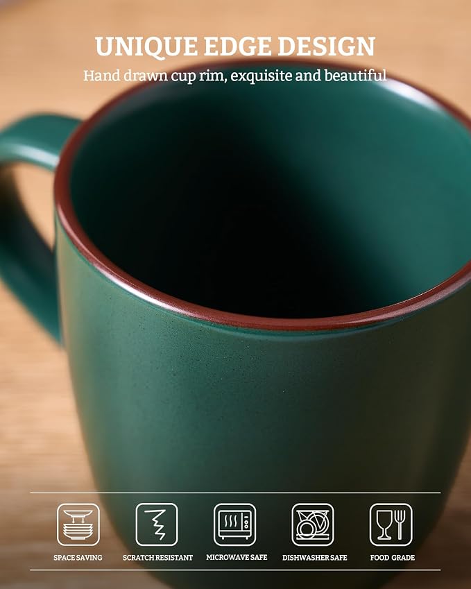 famiware Mercury Coffee Mugs 13 oz, Coffee Mugs Set of 4 with Handle, Ceramic Cups for Latte, Hot Tea, Cappuccino, Mocha, Cocoa, Dark Green - Image 5