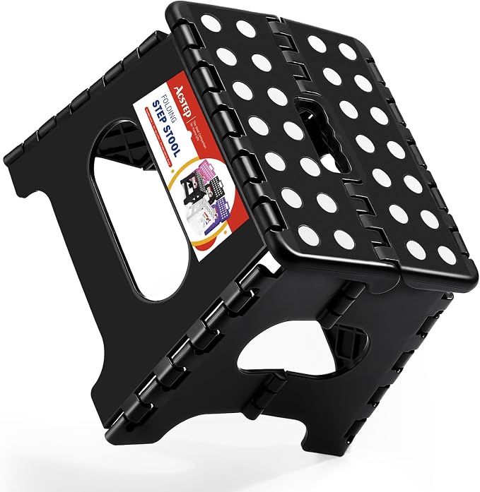 ACSTEP Collapsible Step Stool 7.5 Inch, Small Folding Stool, 176 lbs, Black | Lightweight Foldable Step Stool for Kids and Adults with Handle, for Kitchen, Bathroom, Car, and Compact Home Storage by ACSTEP