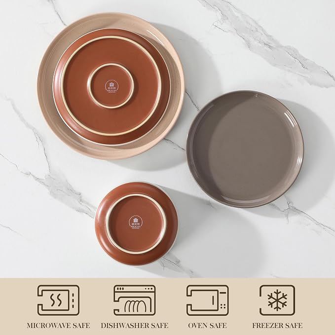 MALACASA Plates and Bowls Sets, 12 Pieces Modern Stoneware Dinnerware Set for 4 Kitchen Dinner Set Ceramic Dishware Dishes Set Microwave and Dishwasher Safe, Multicolor, Series TARA - Image 4